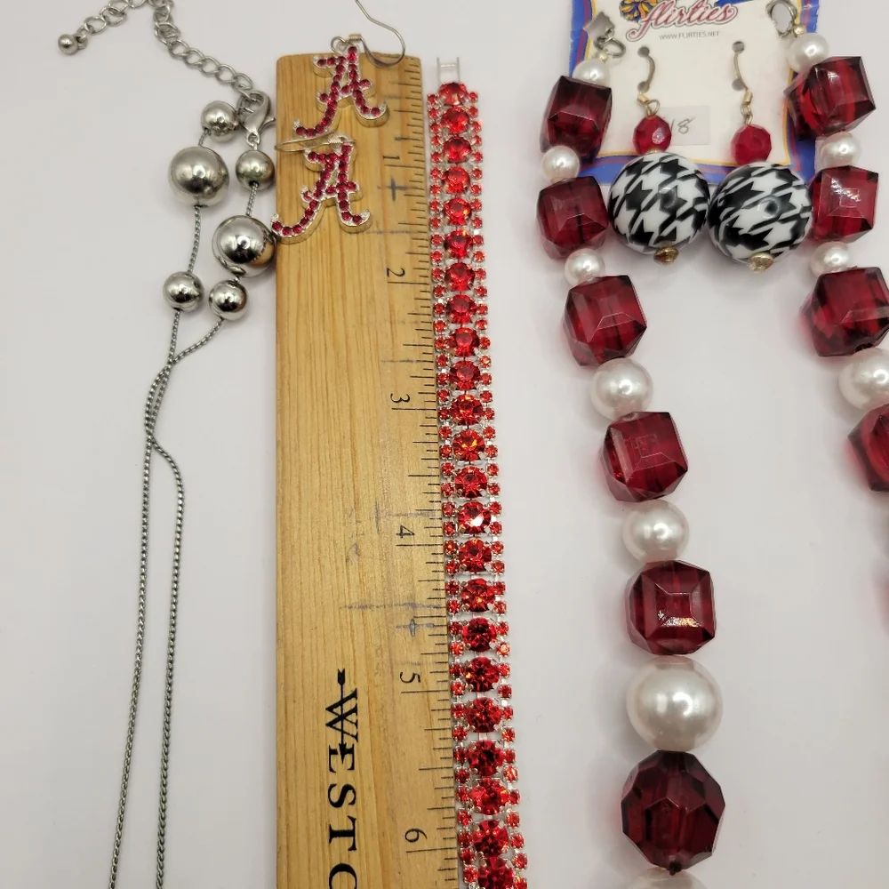 Alabama University Roll Tide Houndstooth Red White Black Silver Jewelry Lot - Picture 6 of 16